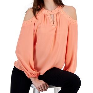 💘5 for $25 / Orange with Silver Studded Cold-Shoulder Top